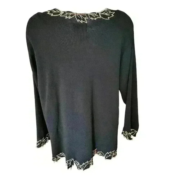 Gardy Women's Black Knit Top w/Leafy Trim / Long Sleeve / Size XL - Picture 3 of 6